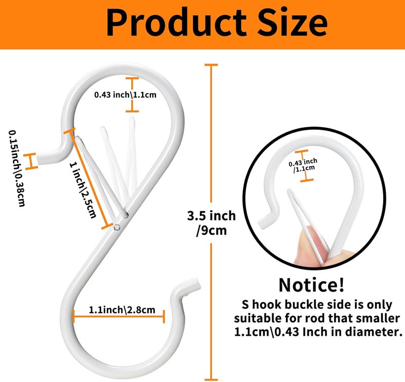 iCafePub 36 PCS S Hooks for Hanging with Safety Buckle, 3.5 inch Heavy Duty Metal S Shaped Hook for Kitchen Utensil, Cups, Pots, Plants, Bags, Hats (White) - Image 3